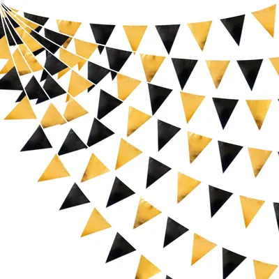 Image de Guirlande de fanions noir et or, 9,75 mètres de tissu, avec 36 fanions, idéale pour les fêtes