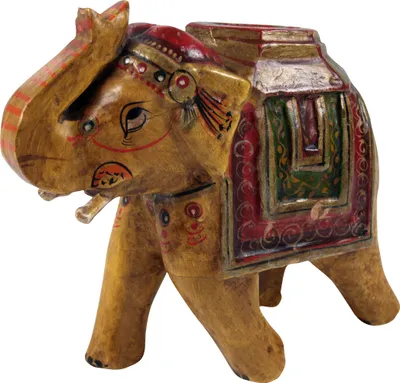 Produktbild von Deko Elefant aus Indien, Bemalter Indischer Holzelefant, Skulptur Elefant - Gelb, 15*18*8 cm, Tierfiguren