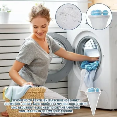 Produktbild von Fusselentferner Waschmaschine, 3er Set Haarfilterbeutel für Waschmaschine, Tierhaarentferner Waschmaschine für Haustierbesitzer, Wäschebälle in Blau Lila Rosa, 17.5 x 9.2 cm