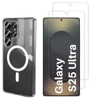 Produktbild von Hülle für Samsung Galaxy S25 ULTRA und 2 gehärtete Displayschutzfolien und 2 Kameraschutzfolien – integrierter Magnetring Phonillico®