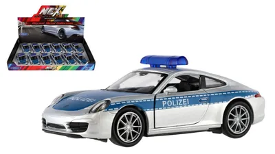 Immagine prodotto di Auto Welly della polizia Porsche 911 (991) Carrera S in metallo/plastica, 12 cm, a rotazione libera, 12 pezzi in confezione