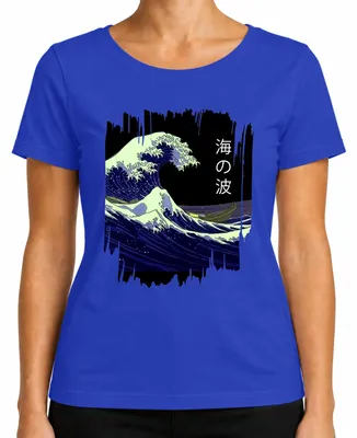 Immagine prodotto di hokusai Big Wave Japan Ukiyoe Sea Ocean Vintage Retro Ladies T-Shirt, Blu, M