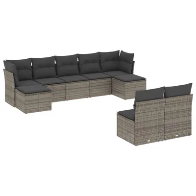 Produktbild von 9-tlg. Garten-Sofagarnitur mit Kissen Grau Poly Rattan