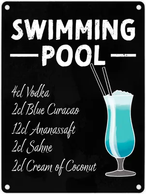Produktbild von Metallschild in 15x20 cm mit Cocktailrezept für Swimming Pool