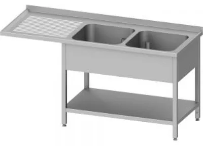 Immagine prodotto di Lavello con base e sporgenza, 1800x600x900 mm, con due vasche a destra, con supporto, saldato