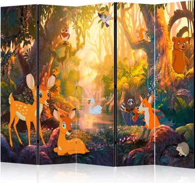 Produktbild von 5-teiliger Einseitiger Vlies Paravent - Animals in the Forest II 225x172 cm Für Kinder e-C-0052-z-c