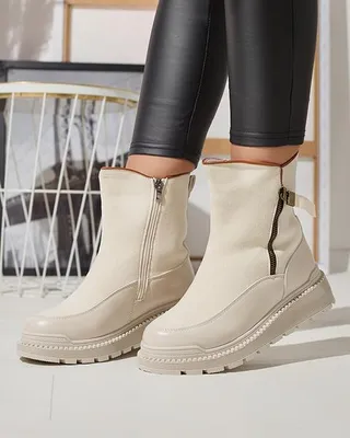 Produktbild von Cremefarbene Damenstiefel mit flachem Absatz Mefina- Footwear, Größe 36