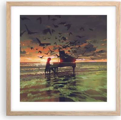 Produktbild von Gerahmtes Poster - Rahmen in heller Eiche - Klaviermusik - 40x40 cm - Wand Bild - Wanddeko - Wandbilder - Kunstposter - Wandposter - Bilderrahmen - Bilder - Kunstdruck - Wandbild - P2NAC40x40-3911
