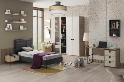 Produktbild von Jugendzimmer Set Bett Schrank Schreibtisch Nachttisch Modernes Design 4-teilig