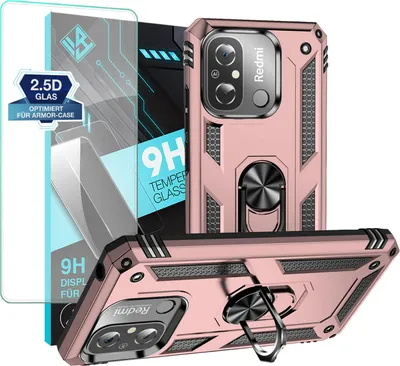Produktbild von Armor Outdoor Handyhülle für Xiaomi Redmi 12C Handy Panzer Case Schutzhülle mit 9H Displayglas Displayschutz Farbe: Rosegold