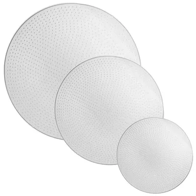 Three round, clear silicone lids with a textured pattern are arranged in a staggered formation against a white background.