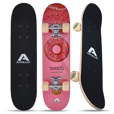 Produktbild von Apollo Kinder Skateboard, | kleines Komplett Board mit ABEC 3 Kugellagern und Aluminium Achsen | Coole Designs für Kinder | Cruiser Boards für Mädchen und Jungs | Kinder Skateboard ab 3 Jahre - "Donut" 61cm