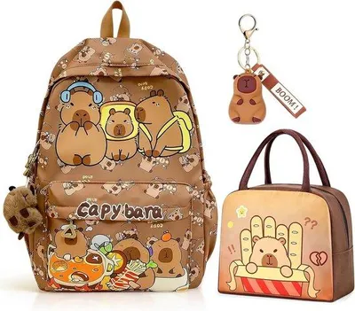 Productafbeelding van CYGMRFH Capybara Rugzak voor kinderen voor meisjes en jongens, schoolrugzak voor kinderen, met print, met koeltas en