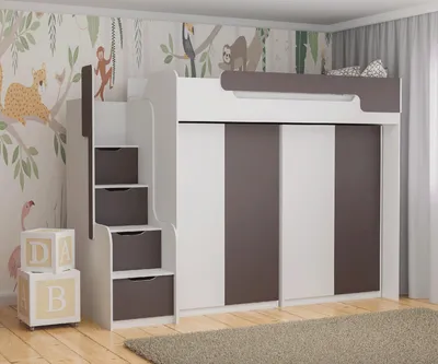 Produktbild von Hochbett DORIAN mit 2 Schränken in grau