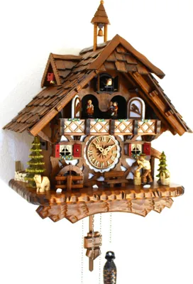 Produktbild von Schwarzwälder Kuckucksuhr Fachwerkhaus Quarz beweglicher Holzhacker Musik, batteriebetriebenes Quarzwerk