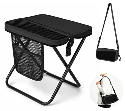 Imagen del producto de Omgoods - Taburete plegable con bolsa de almacenamiento - Taburete compacto para viajes y jardín