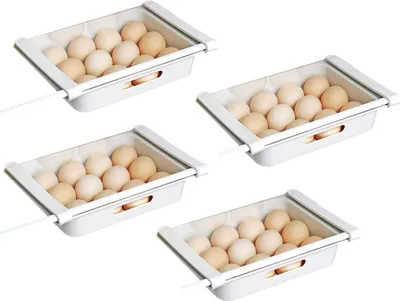 Produktbild von 4er Pack Eierbehälter für Kühlschrank Eierablage Kühlschrank Organizer für 12 Eier 26x18x5cm Zusatz Eiereinsatz Schublade für den Kühlschrank Obst Aufbewahrungsbox Kühlfach Auszugsschale Farbe - Weiß
