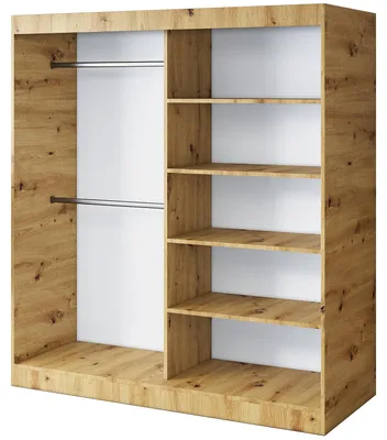 Zdjęcie produktu dla Otwarta Szafa– 180 x 200 cm –Dąb Artisan – Szafa otwarta TROY – z 4 półkami i 2 drążkami