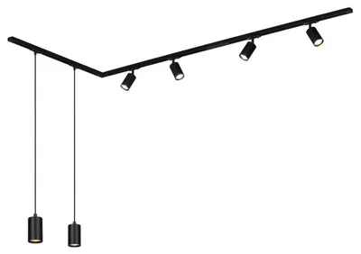 Immagine prodotto di Sistema a binario Briloner Rail, set completo, 4 faretti GU10, 2 pendenti GU10, orientabili, forma a L, nero, 2,25 m