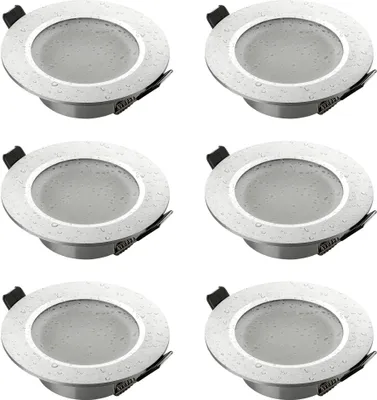 Produktbild von 6x Einbaurahmen Bad Alu gebürstet LED Decken Strahler inkl GU10 Fassung SEBSON