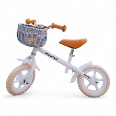 Zdjęcie produktu dla WikliBOX - Wiklinowy koszyk na rower biegowy szary na paski Dumpy MINI - 22x16xH12 cm