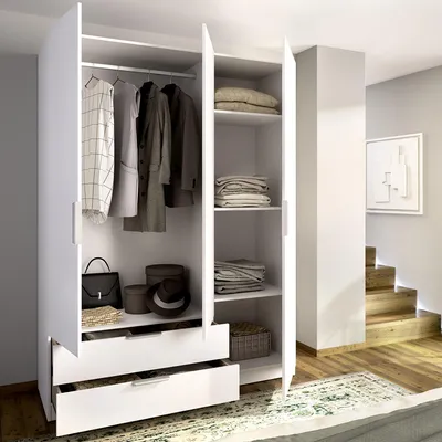 Image de Mayos - Armoire 3 Portes, 51x137 cm Blanc, Portemanteau