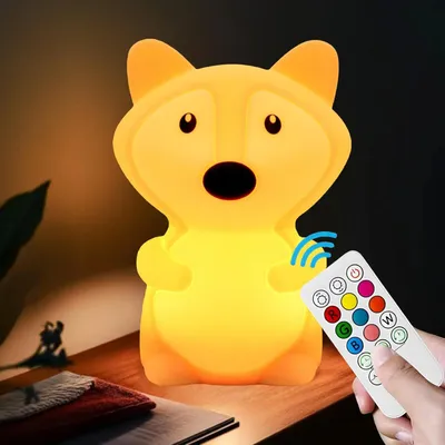 Produktbild von 9 Farben und Timer Dimmbar Silikon Nachtlicht Mit Touch Eye-caring Tragbare Silikon Nachtlampe Süße Fox Silikon Lampe USB