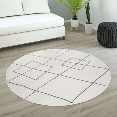 Image de Tapis rond Salon Tapis ras avec motif moderne Skandi losange clair Taille 160 cm rond