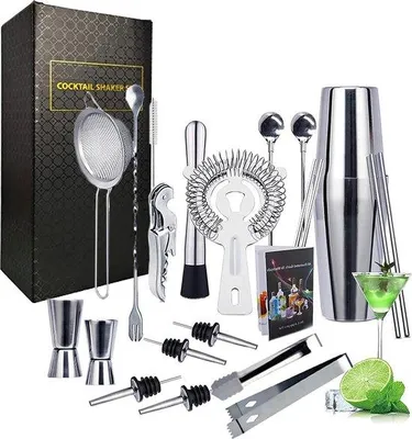 Produktbild von Famanu Cocktailshaker Set 22-teilig - Edelstahl, professionelles Barwerkzeug
