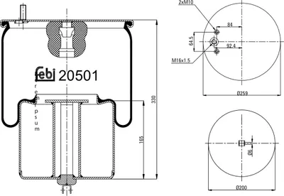 Produktbild von FEBI BILSTEIN Luftfederbalg 20501 für VOLVO FM 12 330mm 165mm