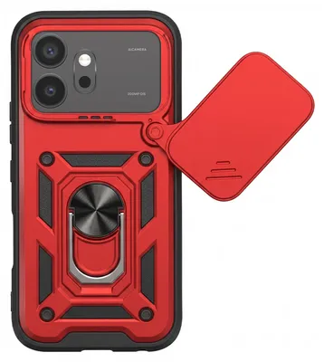 Produktbild von Mayaxess, Stoßfeste Hülle für Honor 600 mit Drehbarer Kameraabdeckung und Ringständer, Rot