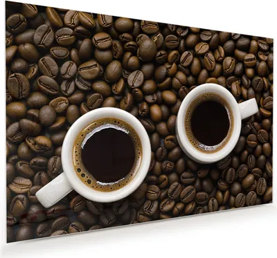 Produktbild von Glasbild 120x80cm in XXL für Wohnzimmer, Schlafzimmer Motiv Kaffeebohnen und Tassen