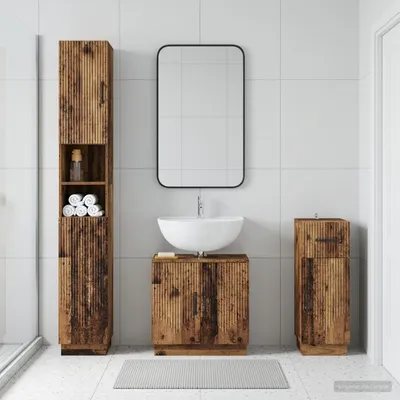 Immagine prodotto di Maison Exclusive - Sistema di mobili da bagno a 3 pezzi, modello HOORN, realizzato in legno massello riciclato