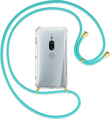 Produktbild von Handykette Backcover-Schutzhülle mit Band (Metall goldfarben) für Sony Xperia XZ2 Premium - türkis