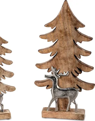 Produktbild von Dekofigur Baum mit Hirsch H. 42cm silber natur aus Alu + Mango-Holz Formano WA