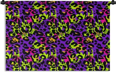Produktbild von MuchoWow® Wandteppich Wandbehang Pantherdruck - Neon - Lila - Gelb 150x100 cm Tapisserie Dekoration Wandtuch - Waschbar - Tapisserien - Wand-Decke