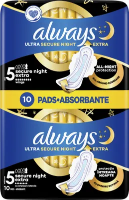 Obrázek produktu pro Always Ultra Secure Night Extra (velikost 5) Křídla X10