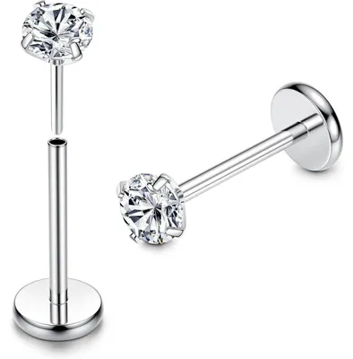 Zdjęcie produktu dla Labret do piercingu, wykonane z tytanu G23, 2 sztuki, z kryształami CZ i opalem, bez gwintu, do wkręcania, dostępne rozmiary: 20G/16G, długość: 6/8 mm