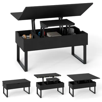 Obrázek produktu pro Konferenční stolek s výklopnou deskou a skrytým úložným prostorem, černý, design 3 v 1