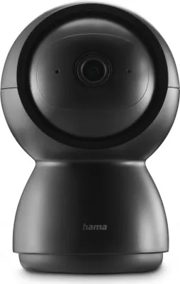 A black Hama indoor surveillance camera with a rotating head is shown against a white background.