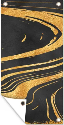 Produktbild von MuchoWow® 80x160 cm Outdoor-Poster Gartendeko Sichtschutz Garten Poster für den Garten  Marmor - Gold - Schwarz