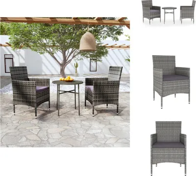 Produktbild von vidaXL 3-tlg. Garten-Essgruppe Poly Rattan Grau -  Gartenmöbel-Sets