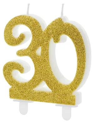 Glitzernde Geburtstagskerze Zahl 30, Gold, 7,5 cm