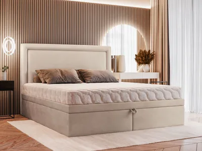 Produktbild von VALLH Polsterbett Bett 180x220 mit Matratze Beige Samt - Kontinentalbett mit lattenrost (Hanna Piano 03)