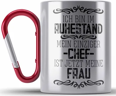 Produktbild von Trendation - Lustige Edelstahl Tasse Karabiner Rentner Geschenk Ruhestand Abschied Abschiedsgeschenk Rente Pension Pensionierung Mann Männer (Rot)