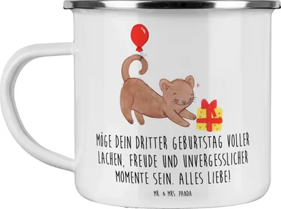 Produktbild von Mr. & Mrs. Panda Teetasse 3. Geburtstag Glück - Weiß - Geschenk, herzliche Wünsche, becher emaille, Haferl, Tasse, Alter, Teebecher, Happy Birthday, Pott, Feier Ideen