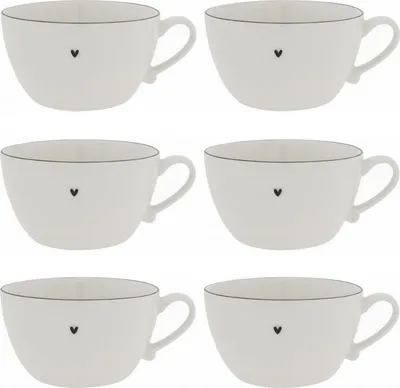 Produktbild von 6er Set Suppentassen HEART weiß mit schwarzem Herz D. 15cm Bastion Collections