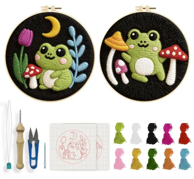 Punch-Nadel-Stickset 2er-Set, Pilz-Motiv, 20x20 cm, für Erwachsene