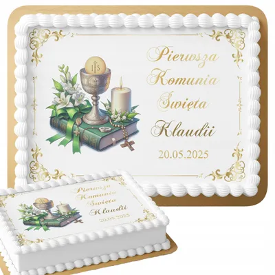 Produktbild von Opłatek Na Tort Prostokątny 28,7X20Cm - Na Komunie Świętą + Napis