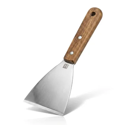Produktbild von Grillspachtel Edelstahl mit Holzgriff – Premium Grill Wender für Plancha, Grillplatte & BBQ – Robuster Burger Spachtel aus Edelstahl mit Akazien Holz